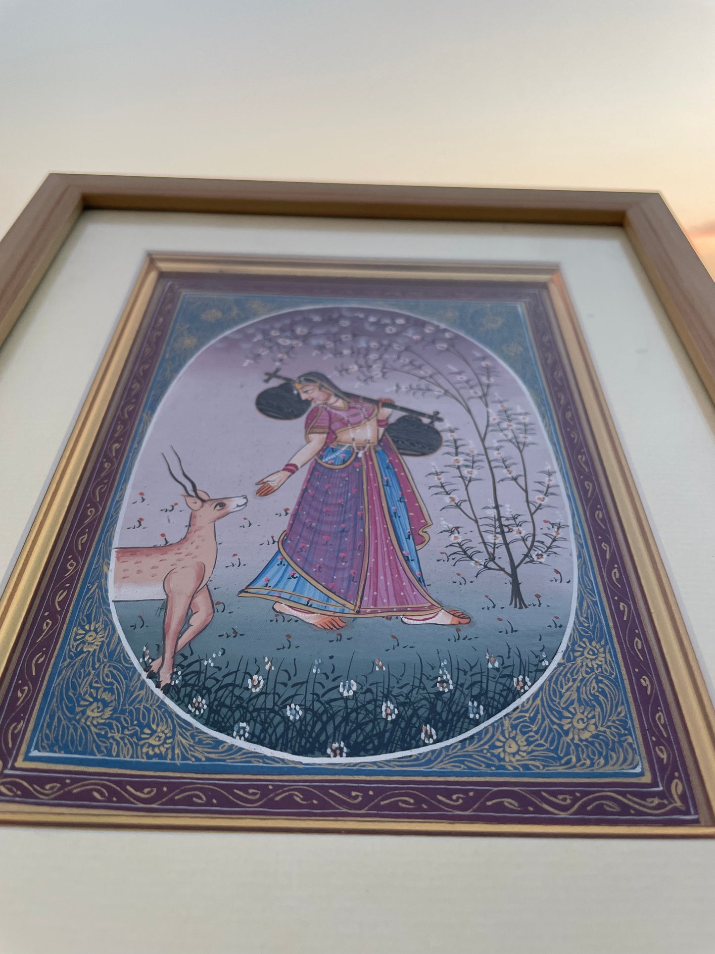 Hand Painted Miniature Painting Set of Royal Ladies – Traditional Indian Rajasthani Artwork, Framed Ethnic Wall Décor