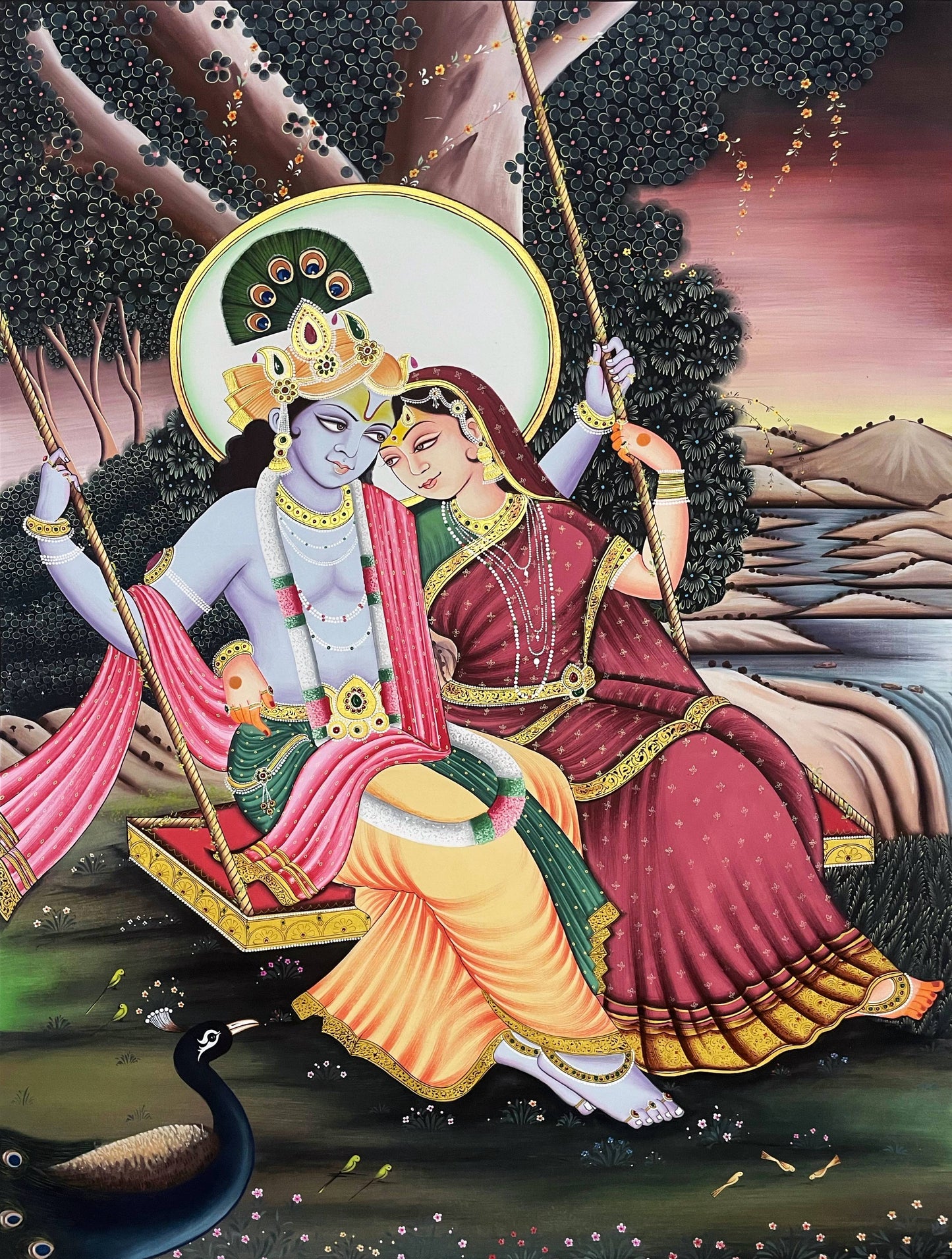 Radha Krishna Detailed Pichwai Handmade Painting, Traditional Nathdwara Art, Spiritual Indian Artwork, Luxury Home Decor