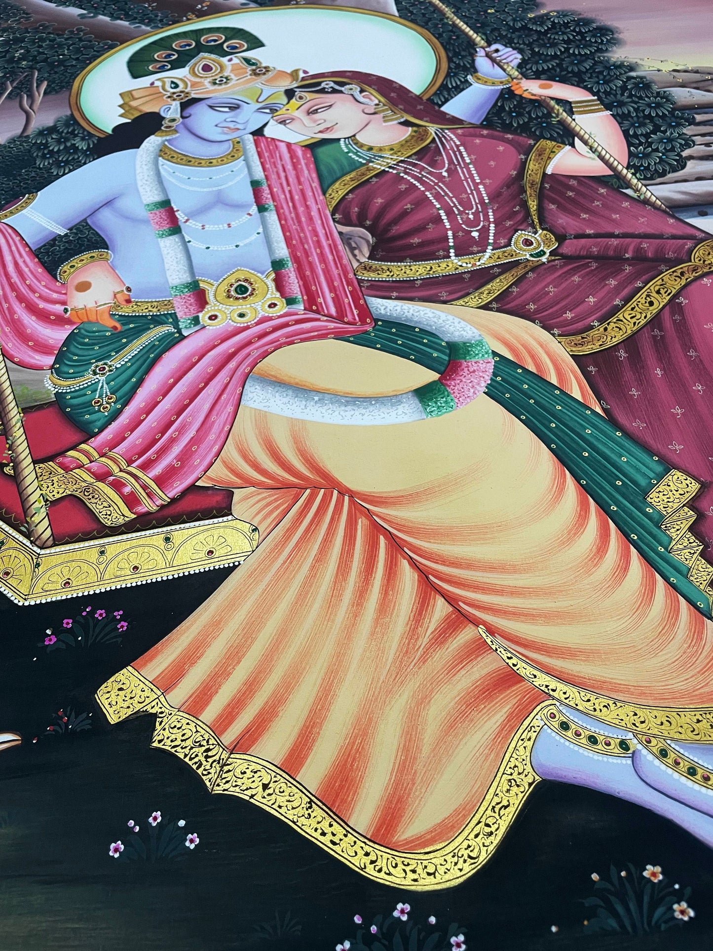 Radha Krishna Detailed Pichwai Handmade Painting, Traditional Nathdwara Art, Spiritual Indian Artwork, Luxury Home Decor