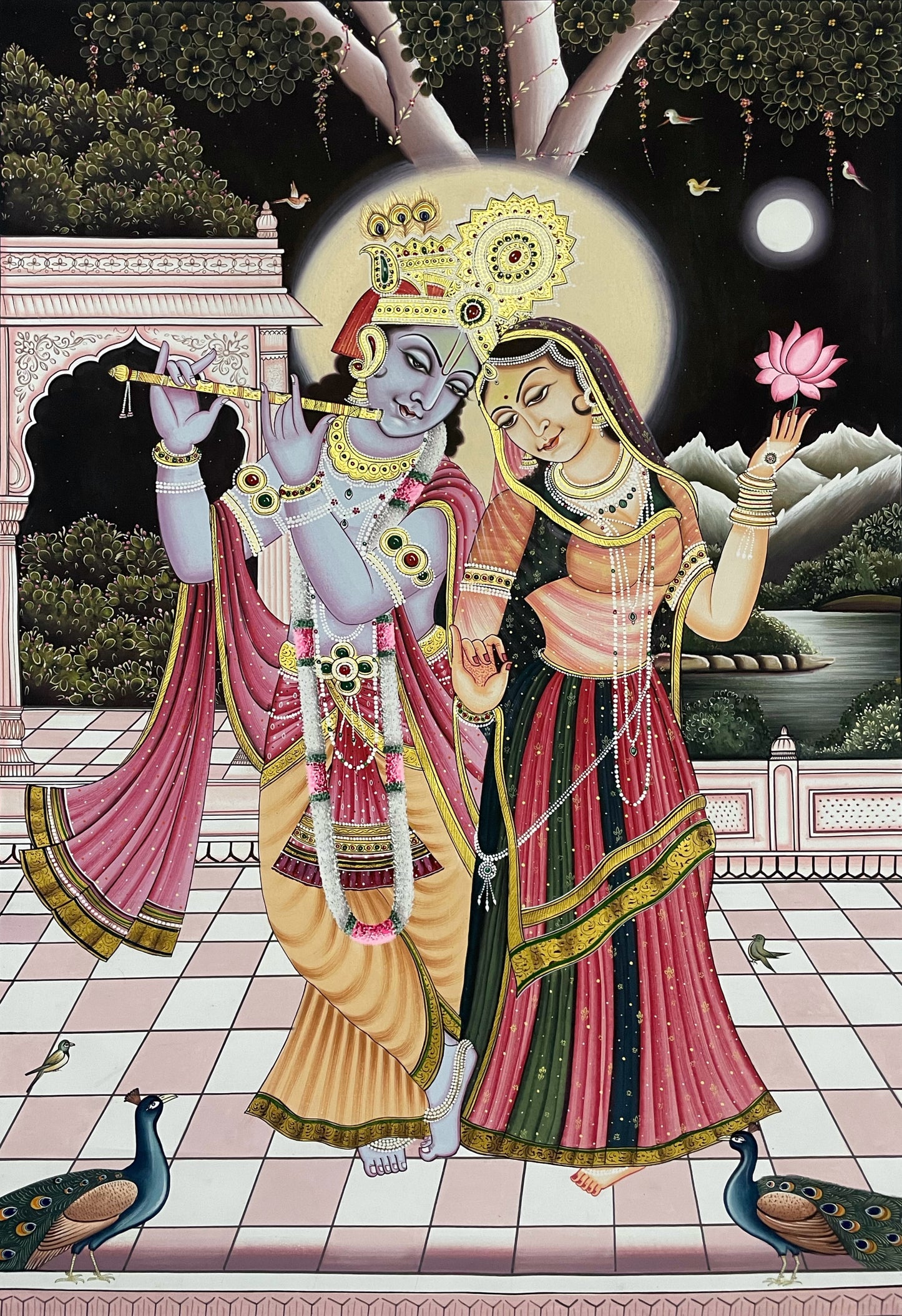 Radha Krishna Detailed Pichwai Handmade Painting, Traditional Nathdwara Art, Spiritual Indian Artwork, Luxury Home Decor