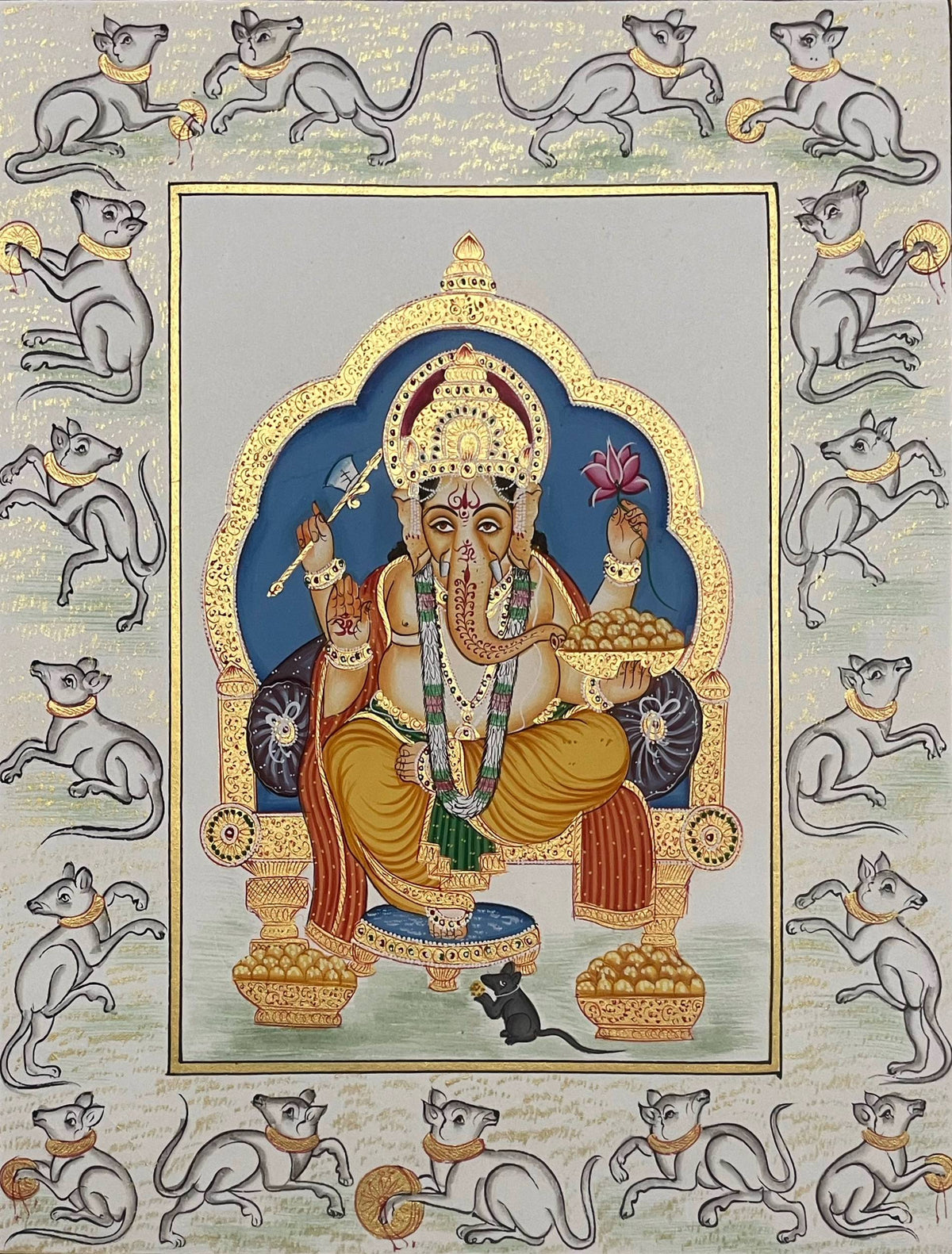 Ganesha Miniature Painting on Paper | Handmade Indian Art | Framed