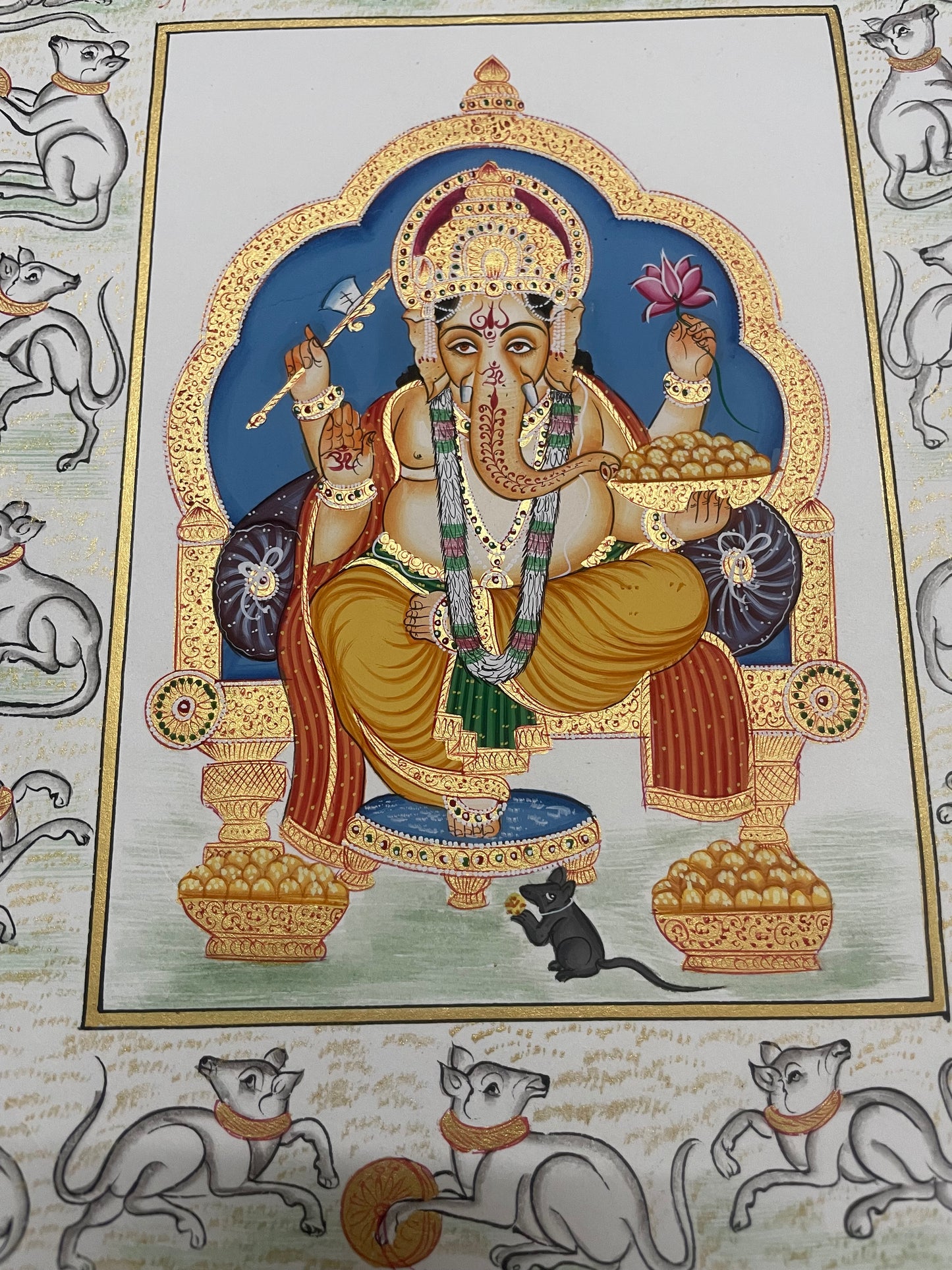 Ganesha Miniature Painting on Paper | Handmade Indian Art | Framed