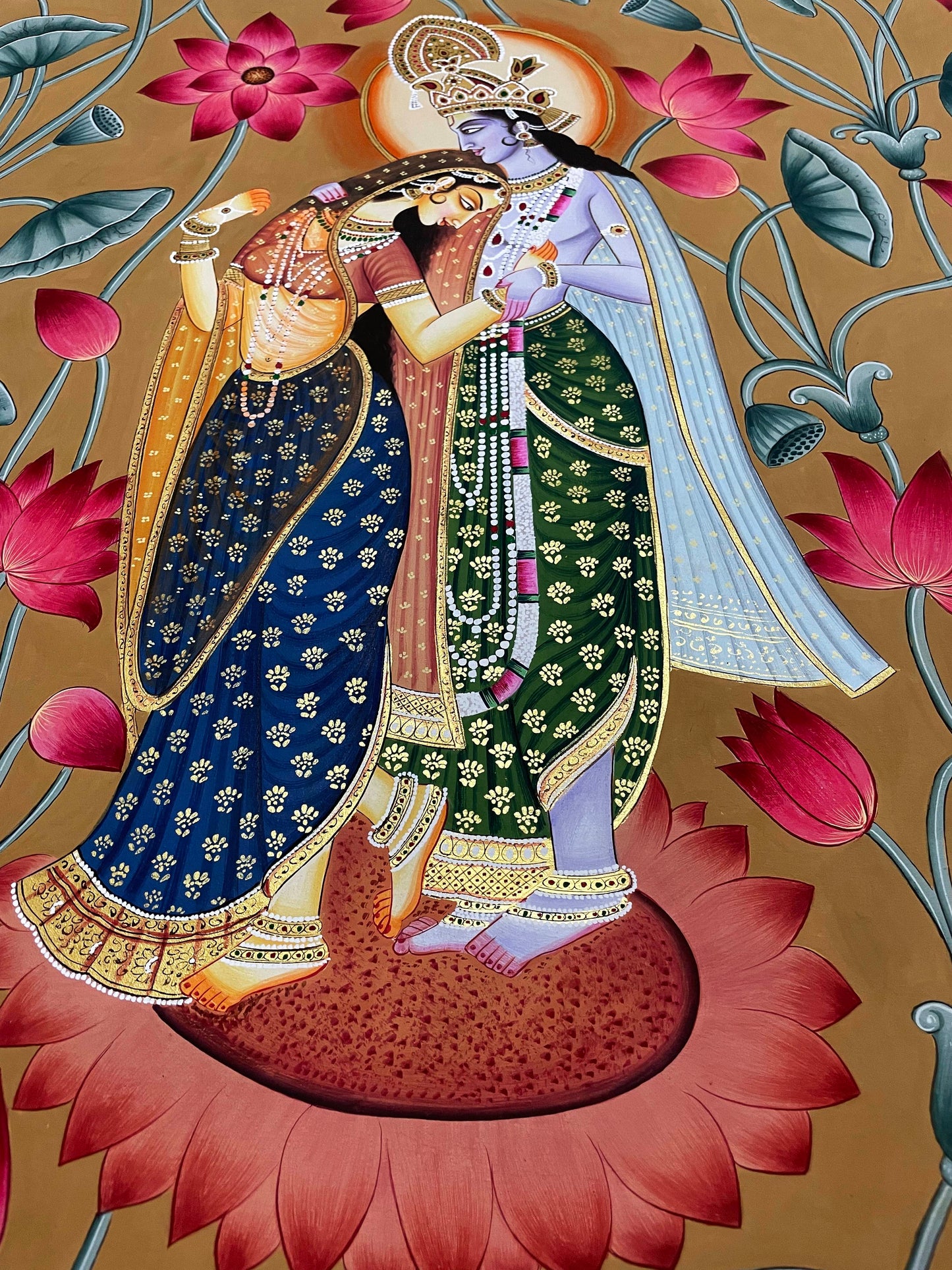 Radha Krishna Detailed Pichwai Handmade Painting, Traditional Nathdwara Art, Spiritual Indian Artwork, Luxury Home Decor