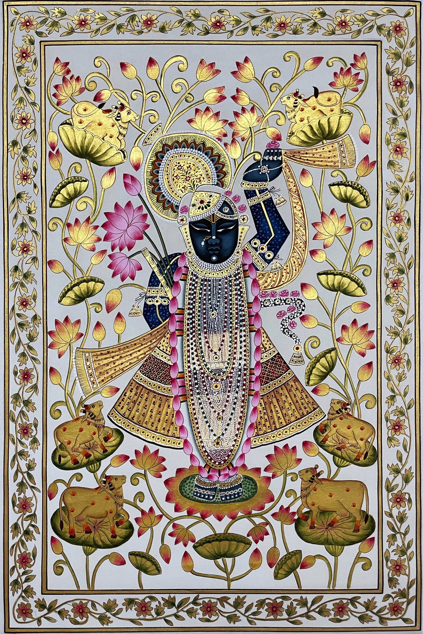 Shrinathji Pichwai Painting, Large Pichwai, Handmade Pichwai Art on cloth Indian Decor, Wall Art, Home Decor Gift