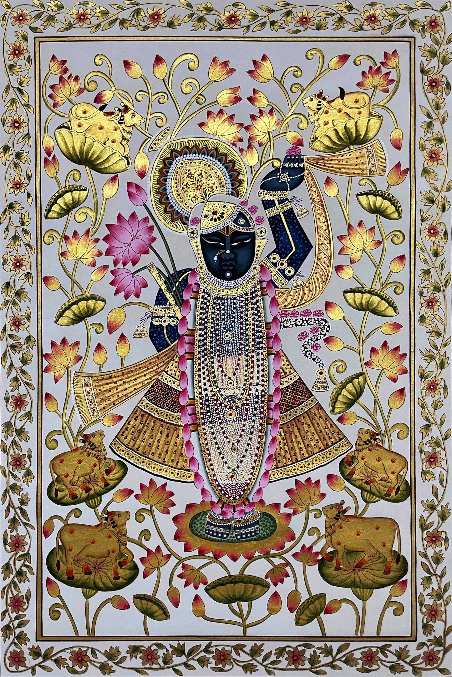 Shrinathji Pichwai Painting, Large Pichwai, Handmade Pichwai Art on cloth Indian Decor, Wall Art, Home Decor Gift