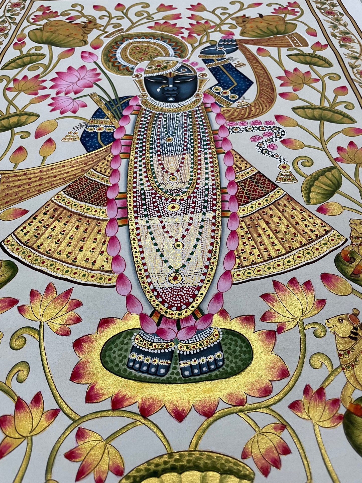 Shrinathji Pichwai Painting, Large Pichwai, Handmade Pichwai Art on cloth Indian Decor, Wall Art, Home Decor Gift