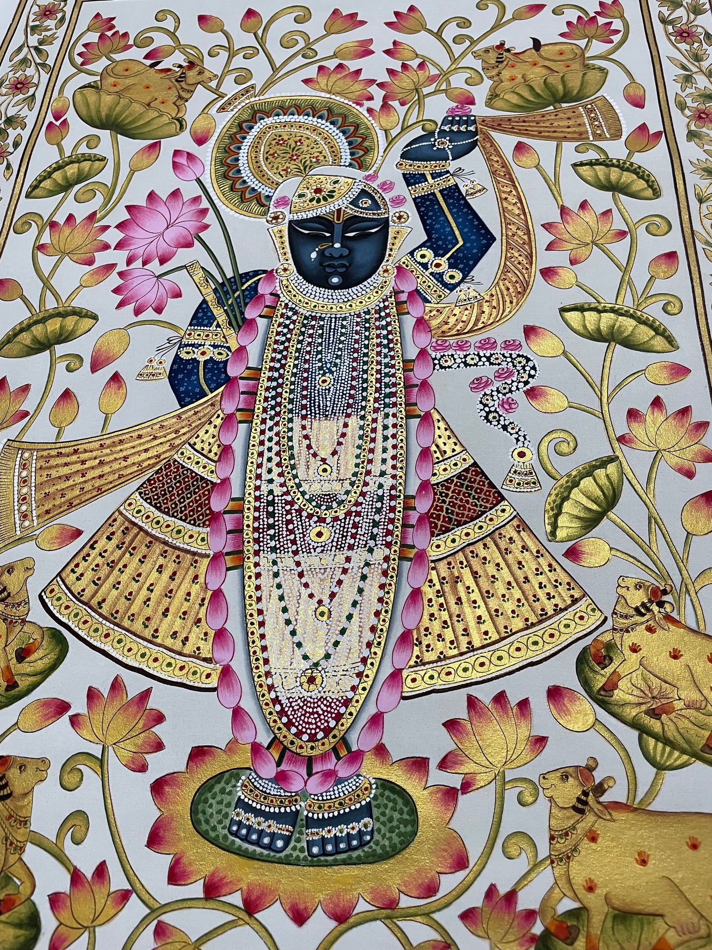 Shrinathji Pichwai Painting, Large Pichwai, Handmade Pichwai Art on cloth Indian Decor, Wall Art, Home Decor Gift