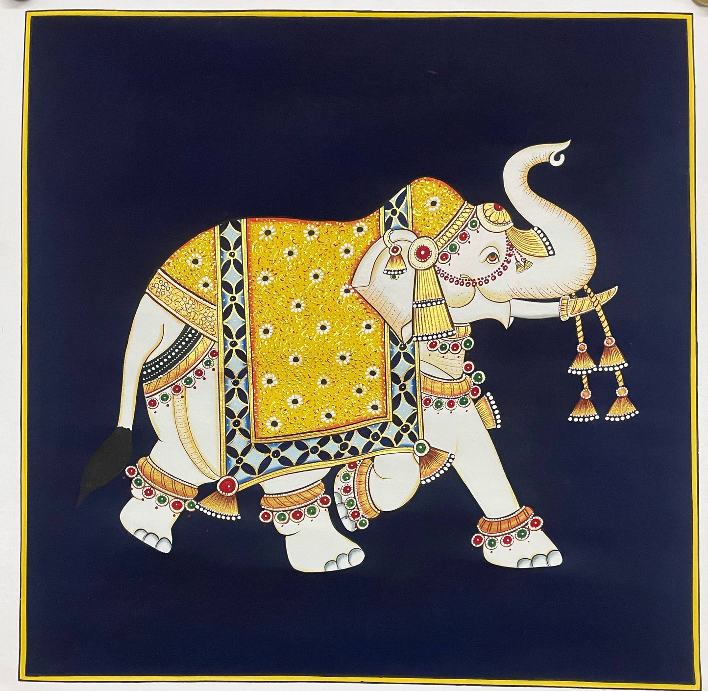 Elephant Pichwai Painting, Traditional Indian Wall Art, Handmade Rajasthani Decor
