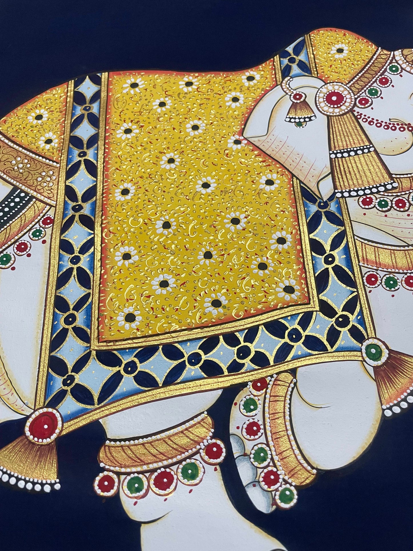 Elephant Pichwai Painting, Traditional Indian Wall Art, Handmade Rajasthani Decor