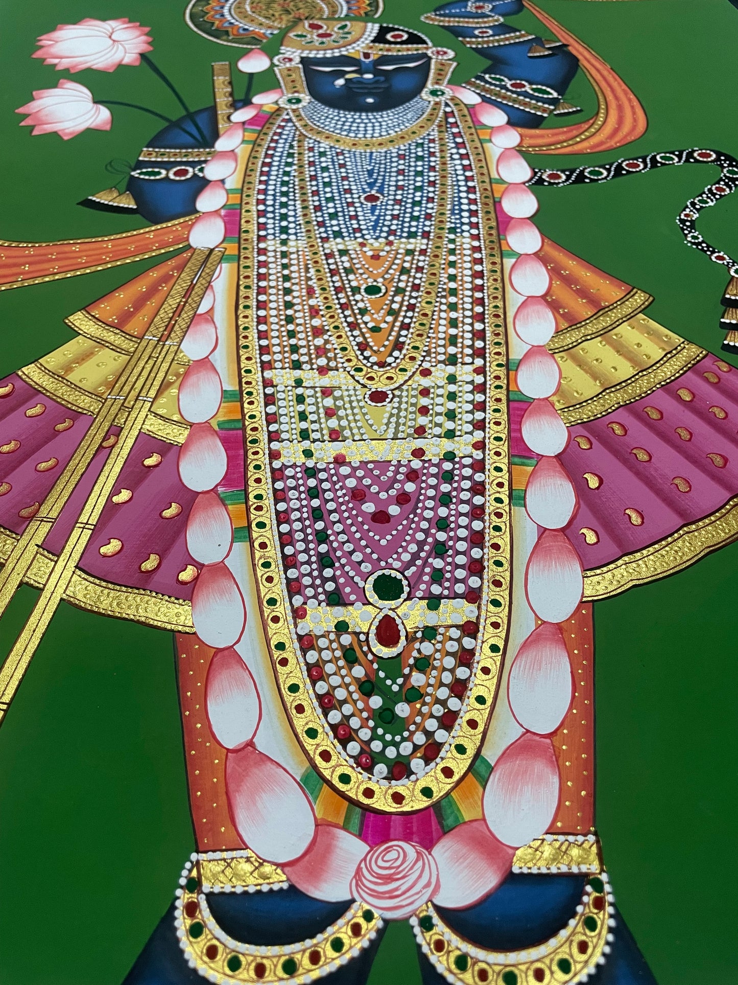Shreenathji and Lotus Pichwai Art Painting For Home Decor, Traditional Handmade Wall Painting Of Beautiful Shrinathji