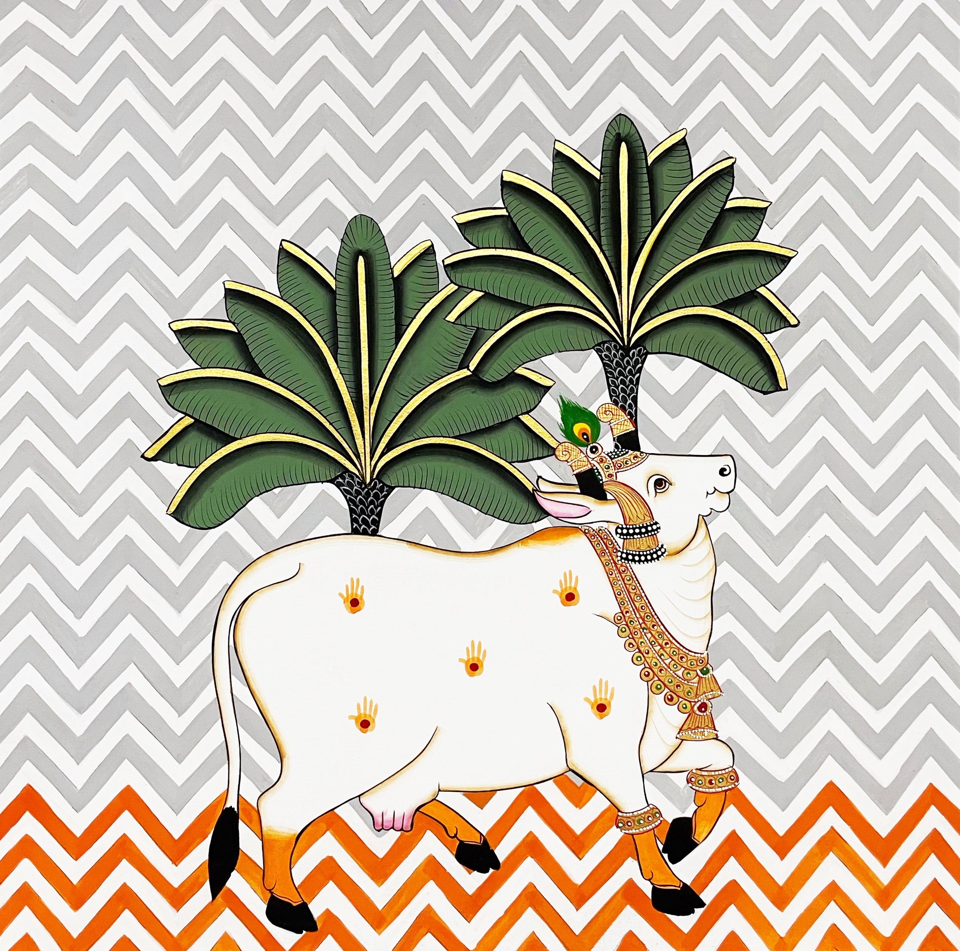 Pichwai Painting Of Cow, Set of 2, Traditional Indian Pichwai Painting For Home Decor, Wall Art, Wall Decor - Jaipur Earth