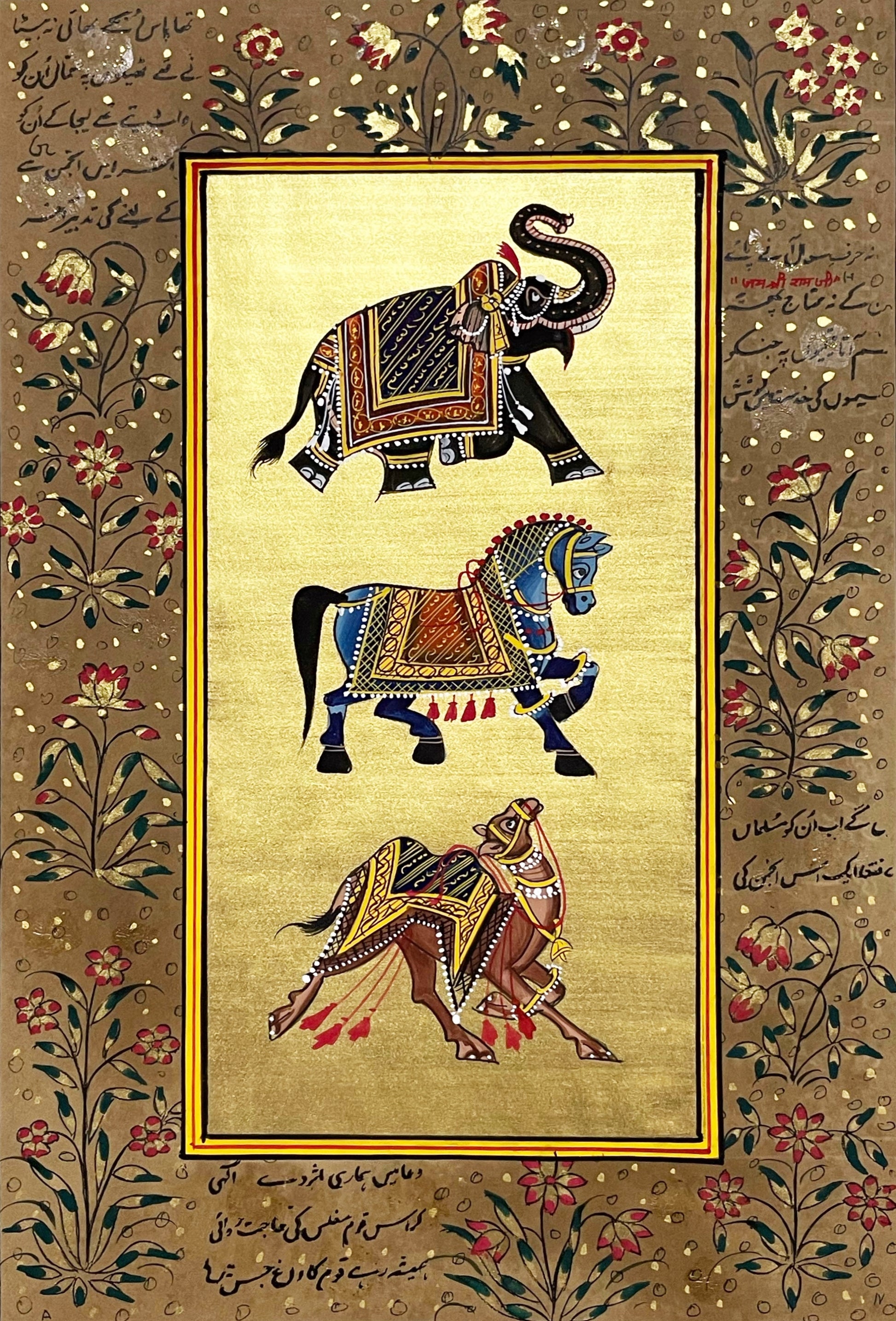 Trio Elephant, Horse, Camel Indian Miniature Wall Art, Traditional Set of 2 Painting On Paper Sheet, Home Decor Gift, Wall Art - Jaipur Earth