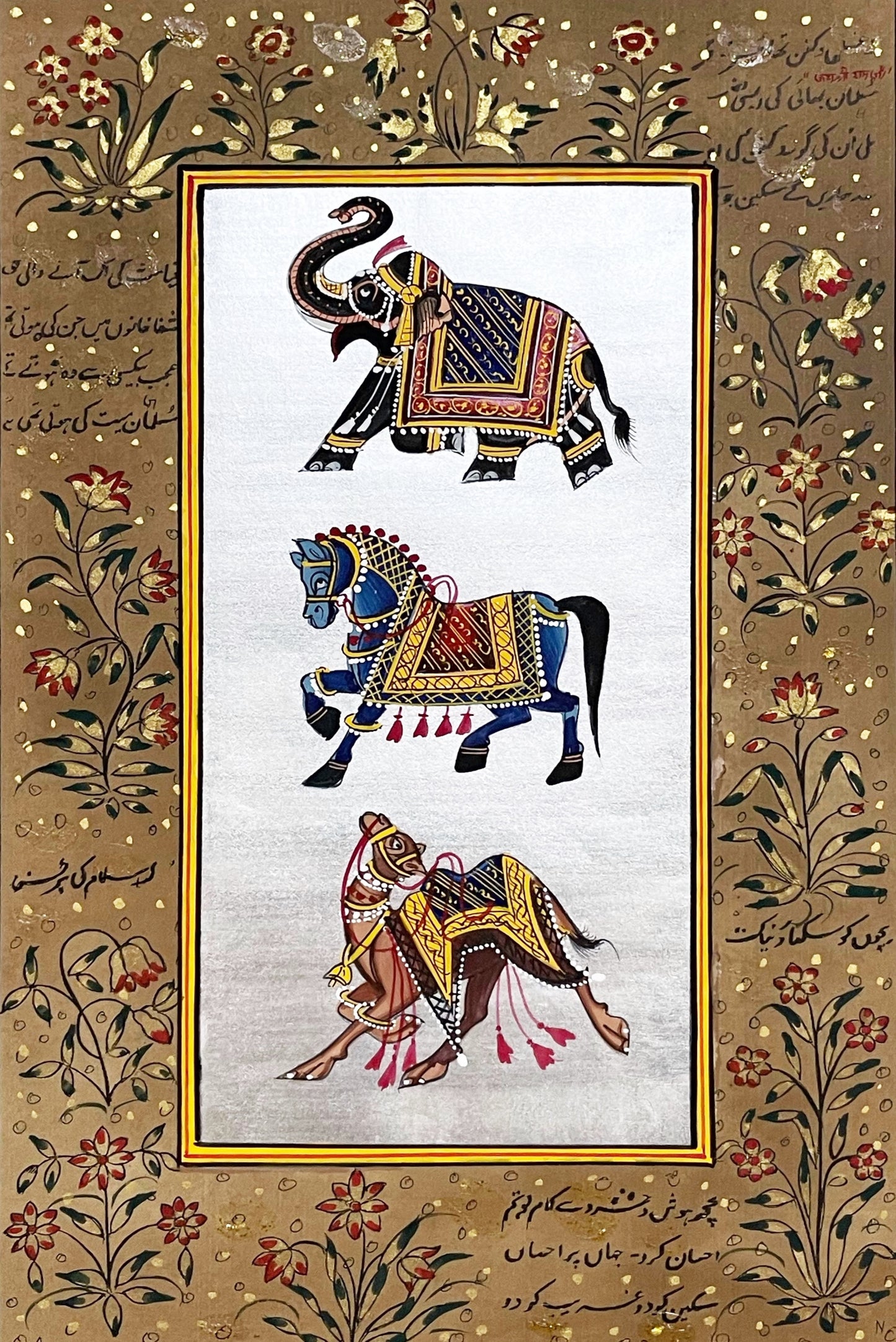 Trio Elephant, Horse, Camel Indian Miniature Wall Art, Traditional Set of 2 Painting On Paper Sheet, Home Decor Gift, Wall Art - Jaipur Earth