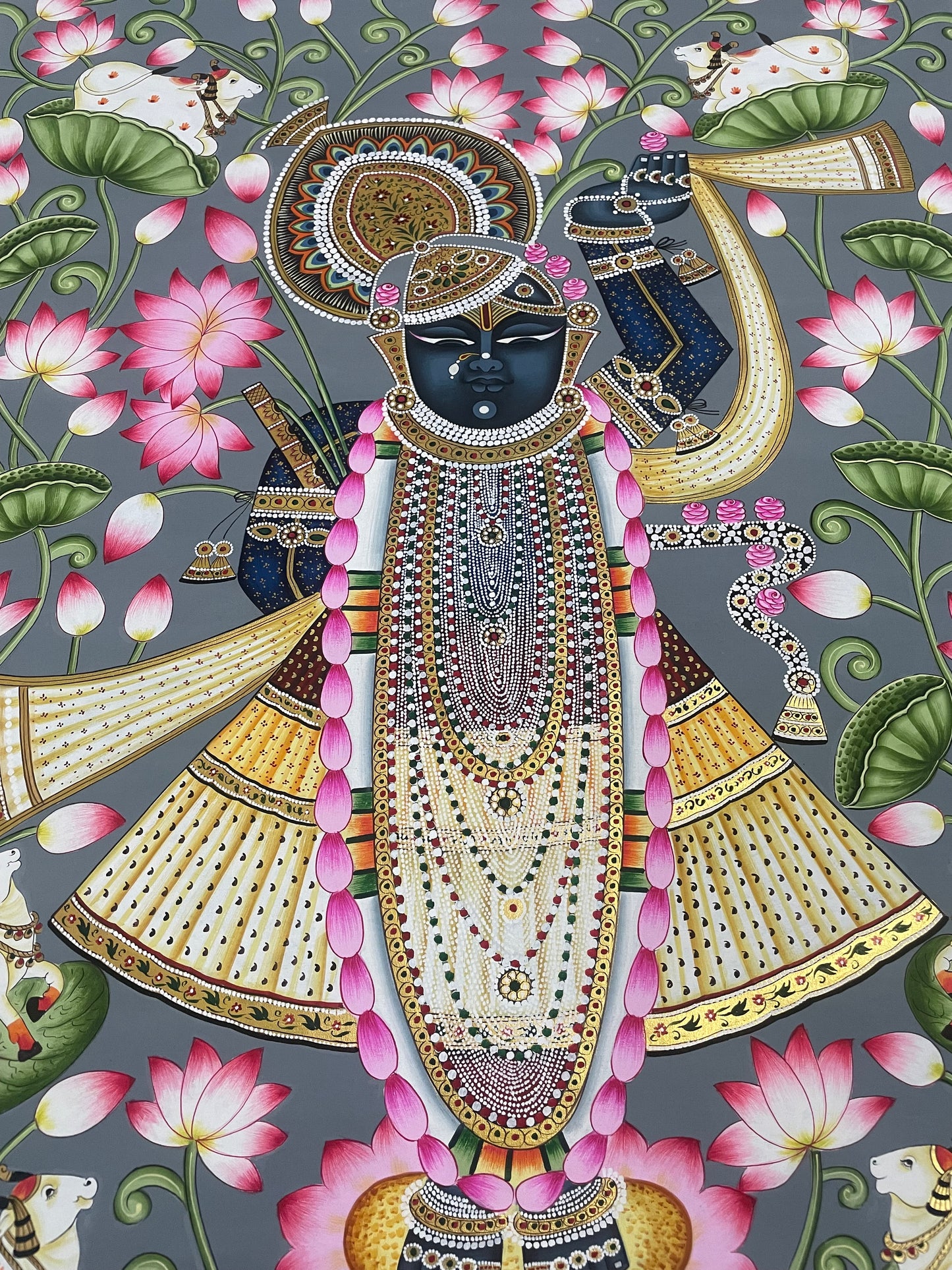 Shrinathji Pichwai Painting, Large Pichwai, Handmade Pichwai Art on cloth Indian Decor, Wall Art, Home Decor Gift (Copy)
