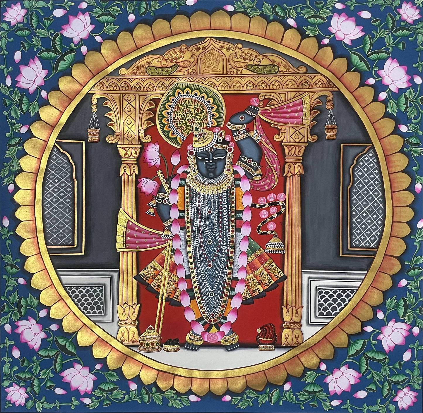 Shrinathji Pichwai Painting | Handmade Large Pichwai Art on Cloth | Traditional Indian Wall Decor