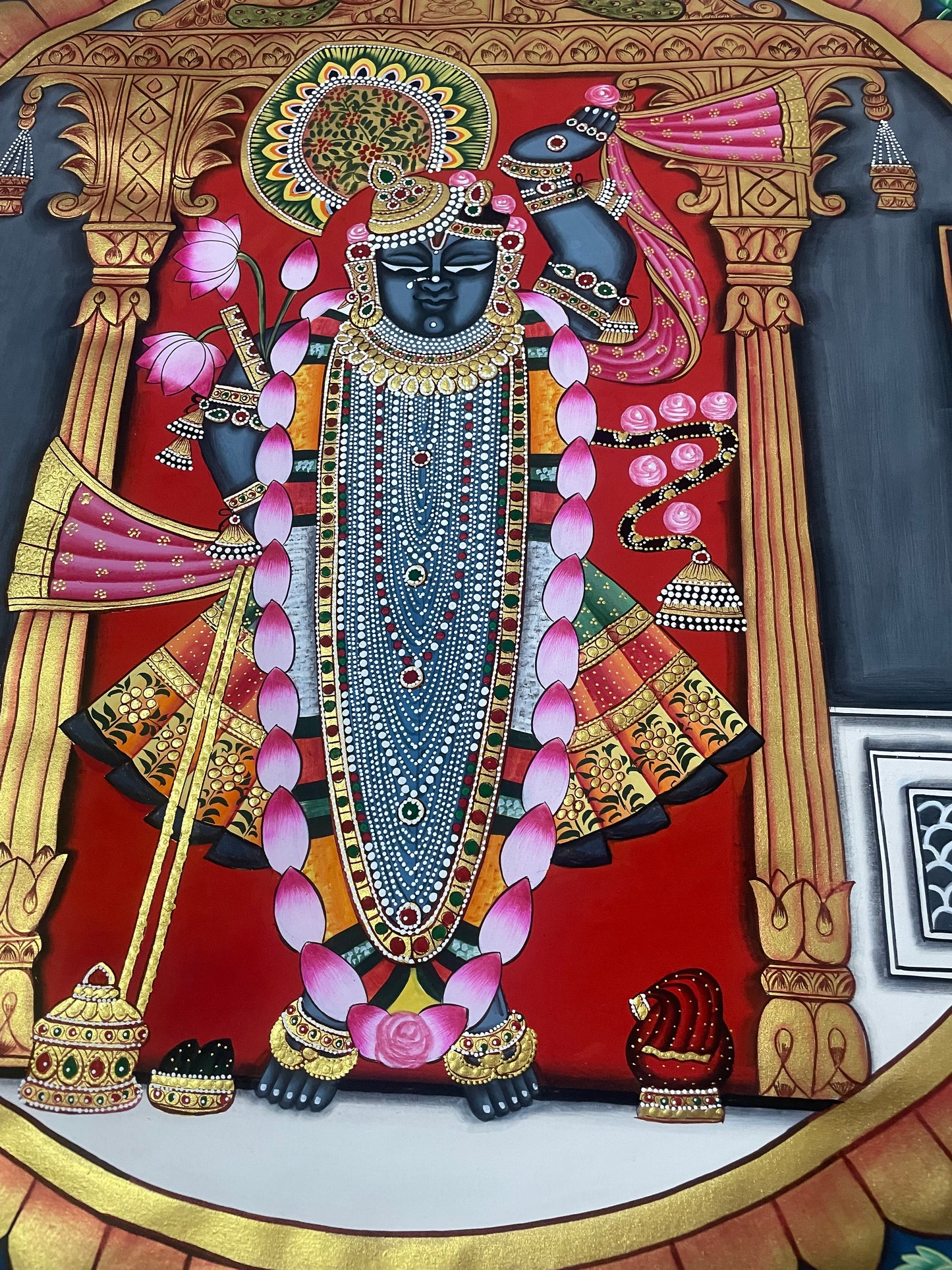 Shrinathji Pichwai Painting | Handmade Large Pichwai Art on Cloth | Traditional Indian Wall Decor