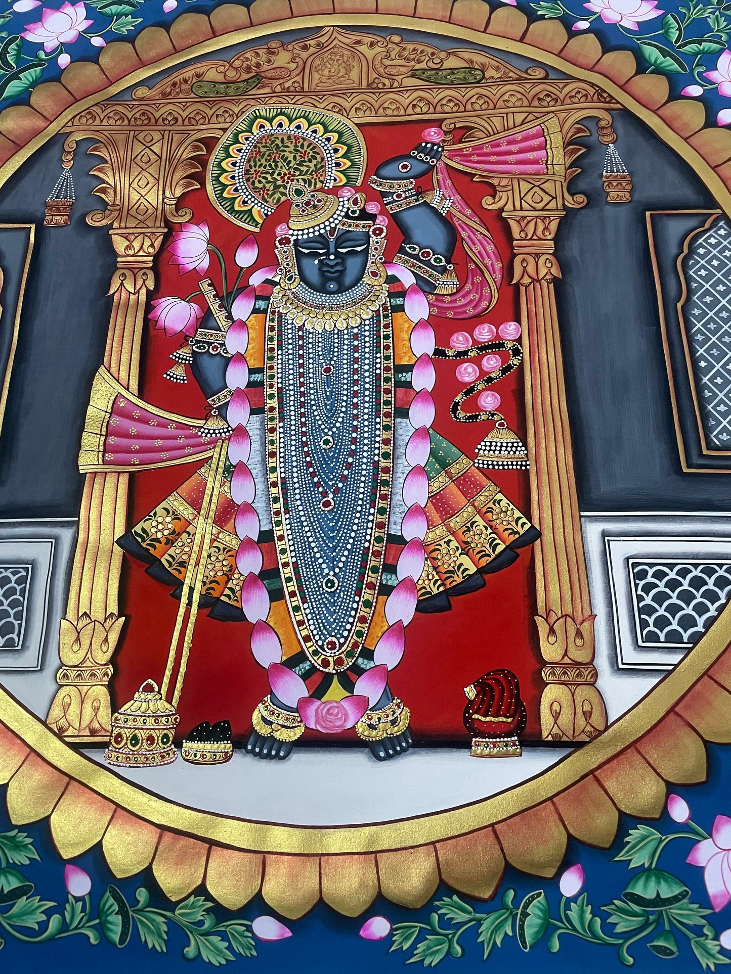 Shrinathji Pichwai Painting | Handmade Large Pichwai Art on Cloth | Traditional Indian Wall Decor