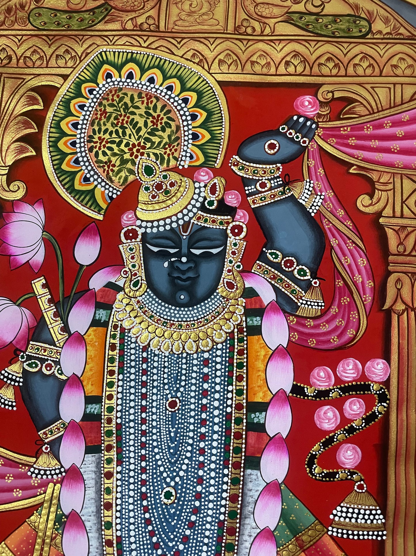 Shrinathji Pichwai Painting | Handmade Large Pichwai Art on Cloth | Traditional Indian Wall Decor