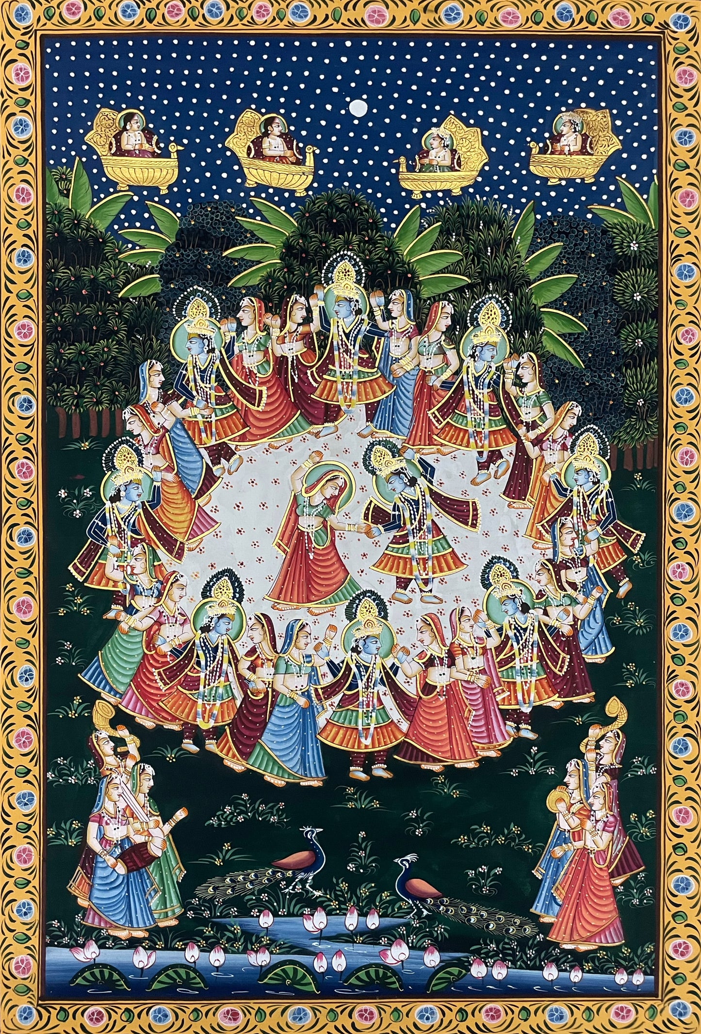 Radha Krishna Raasleela Pichwai Painting – Handmade Traditional Wall Art