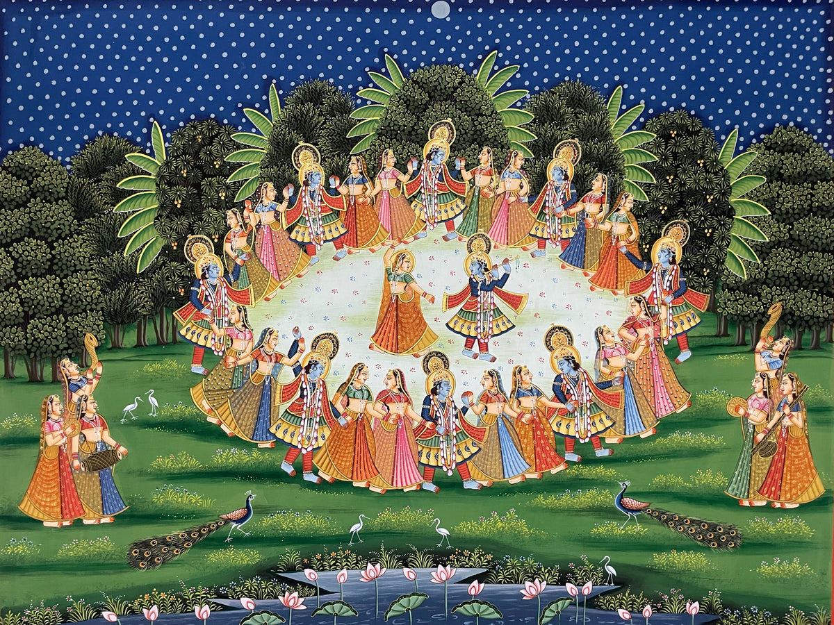 Radha Krishna Raasleela Pichwai Painting – Handmade Detailed Traditional Wall Art