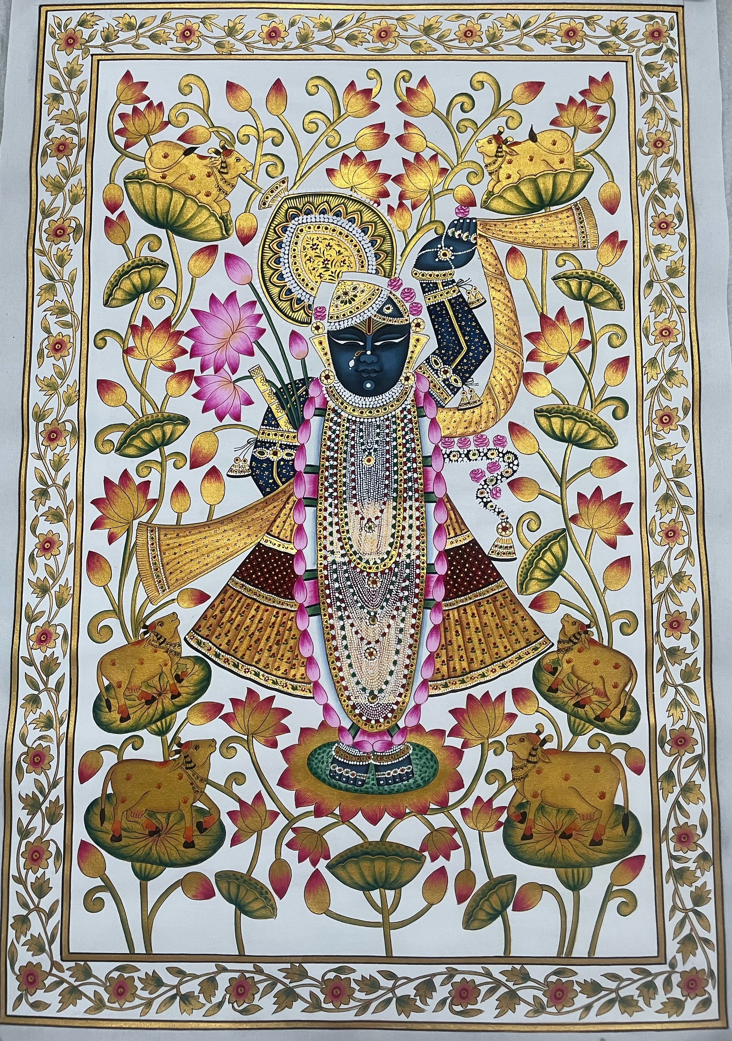 Shrinathji Pichwai Painting, Large Pichwai, Handmade Pichwai Art on cloth Indian Decor, Wall Art, Home Decor Gift