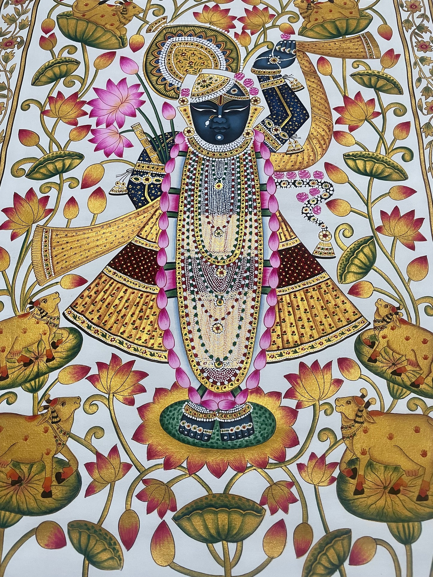 Shrinathji Pichwai Painting, Large Pichwai, Handmade Pichwai Art on cloth Indian Decor, Wall Art, Home Decor Gift