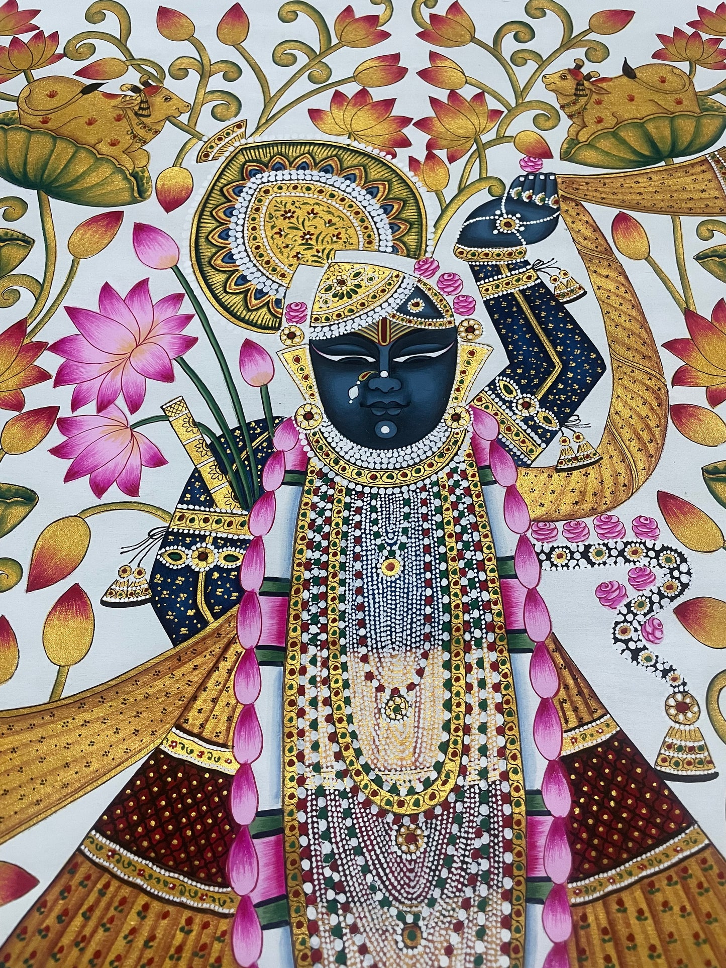 Shrinathji Pichwai Painting, Large Pichwai, Handmade Pichwai Art on cloth Indian Decor, Wall Art, Home Decor Gift