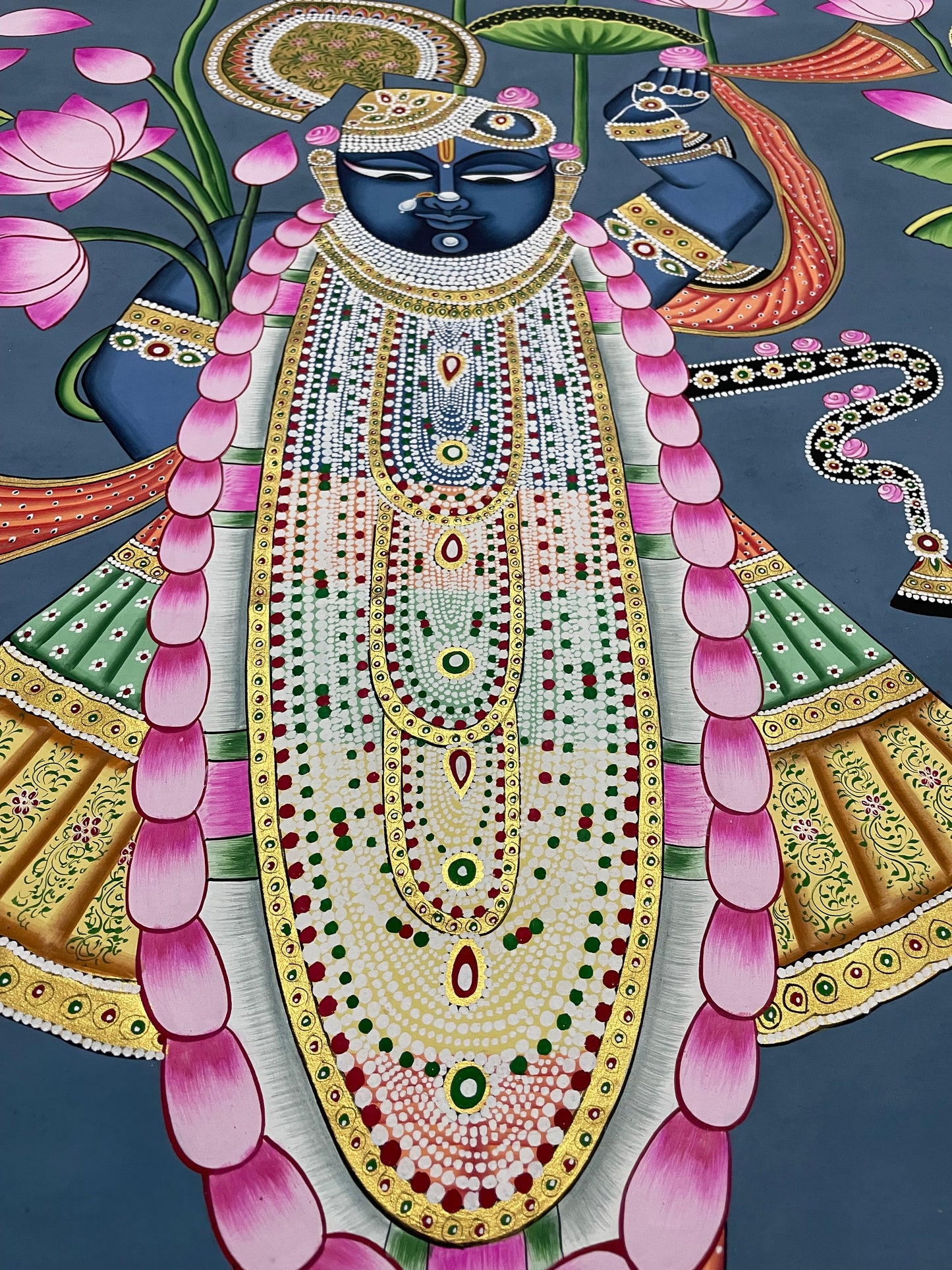 Shrinathji Pichwai Painting, Large Pichwai, Handmade Pichwai Art on cloth Indian Decor, Wall Art, Home Decor Gift