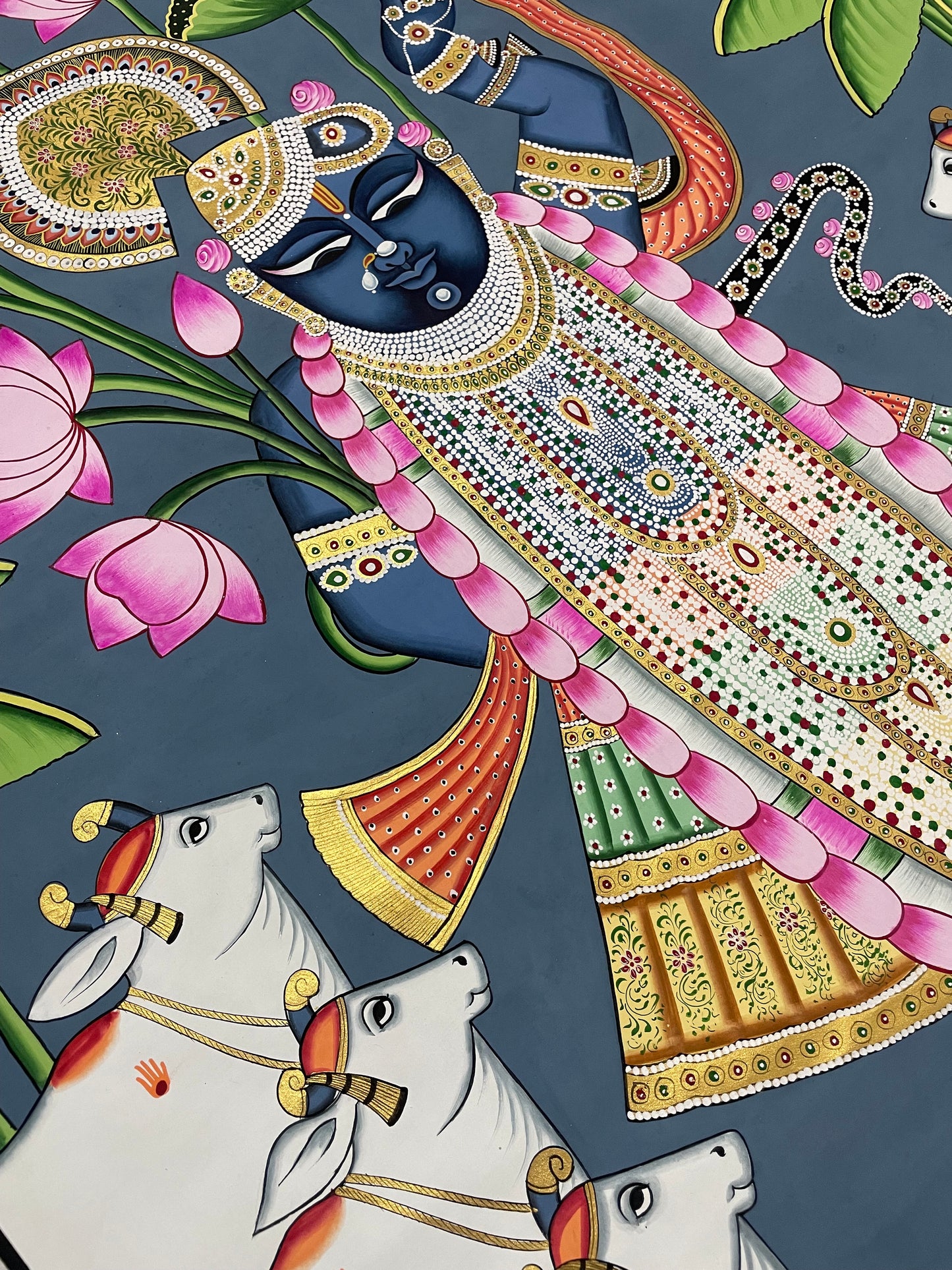 Shrinathji Pichwai Painting, Large Pichwai, Handmade Pichwai Art on cloth Indian Decor, Wall Art, Home Decor Gift