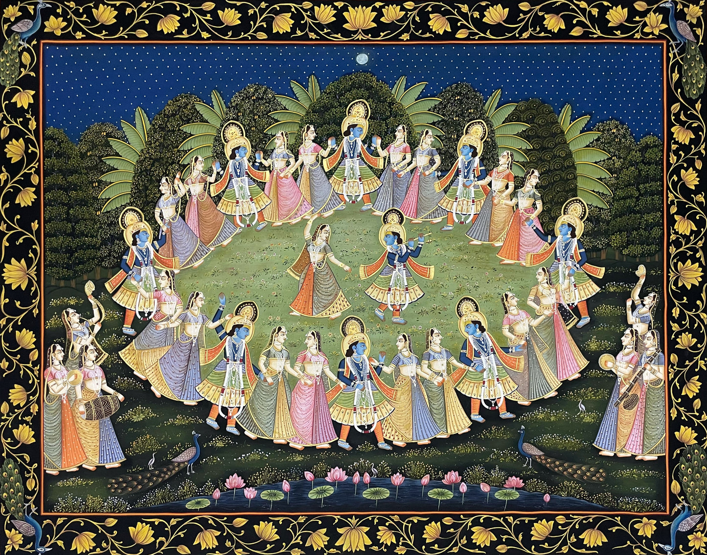 Radha Krishna Raasleela Pichwai Painting – Handmade Detailed Traditional Wall Art