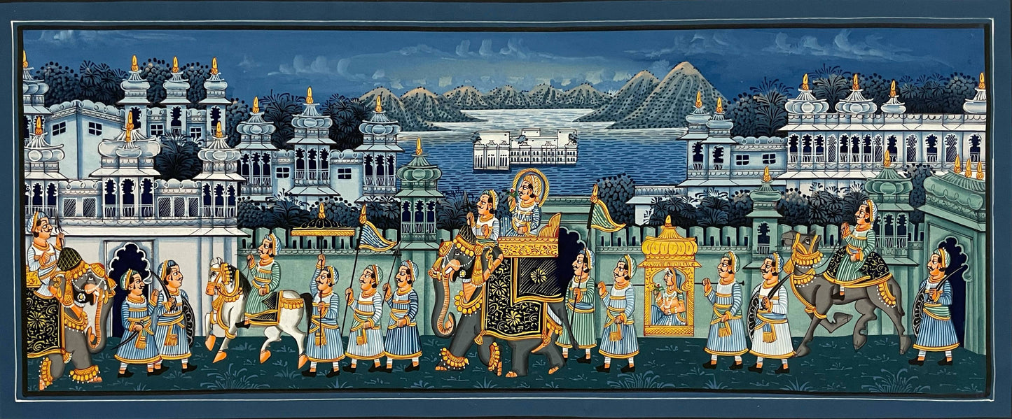 Royal Procession Detailed Hand Painted Artwork, Rajasthani Painting