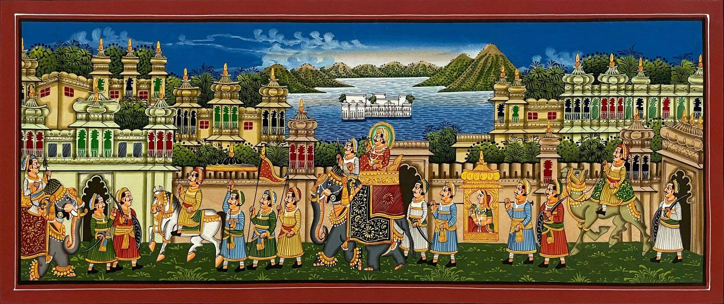 Royal Procession Detailed Hand Painted Artwork, Rajasthani Painting, Art and Collect