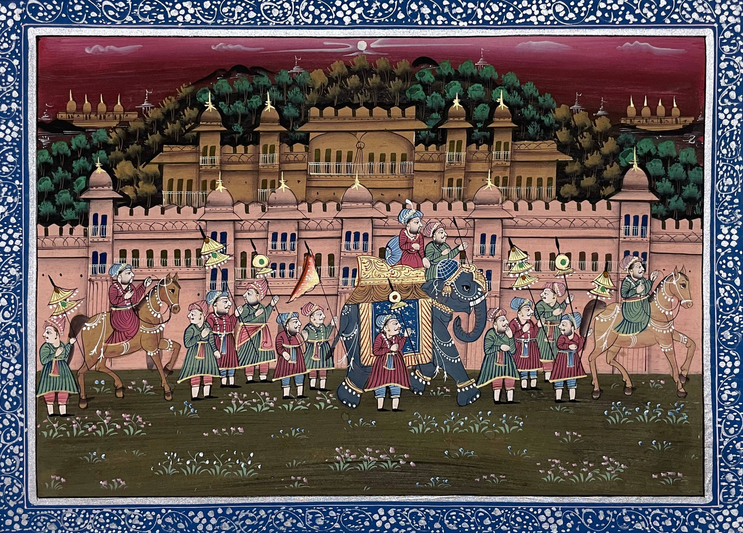 Royal Procession Detailed Hand Painted Artwork, Rajasthani Painting, Framed