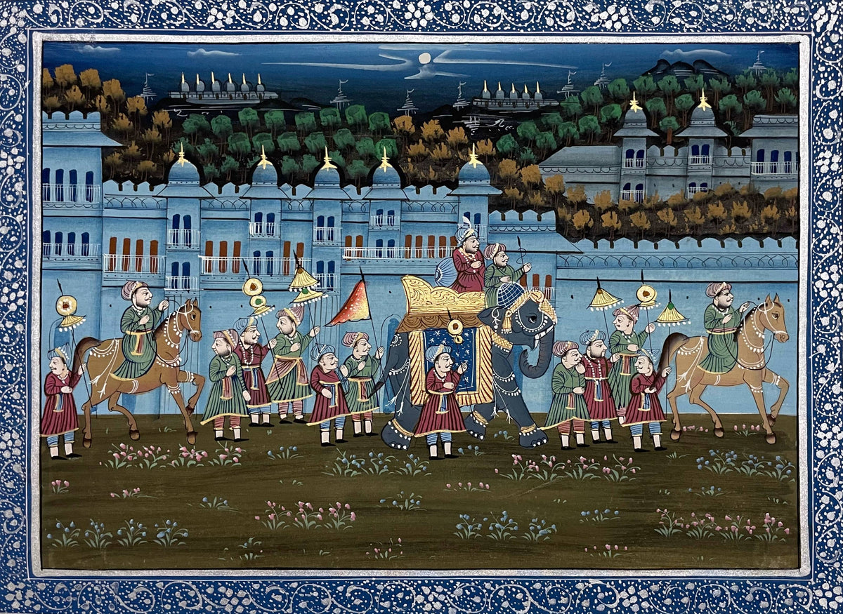 Royal Procession Detailed Hand Painted Artwork, Rajasthani Painting, Framed