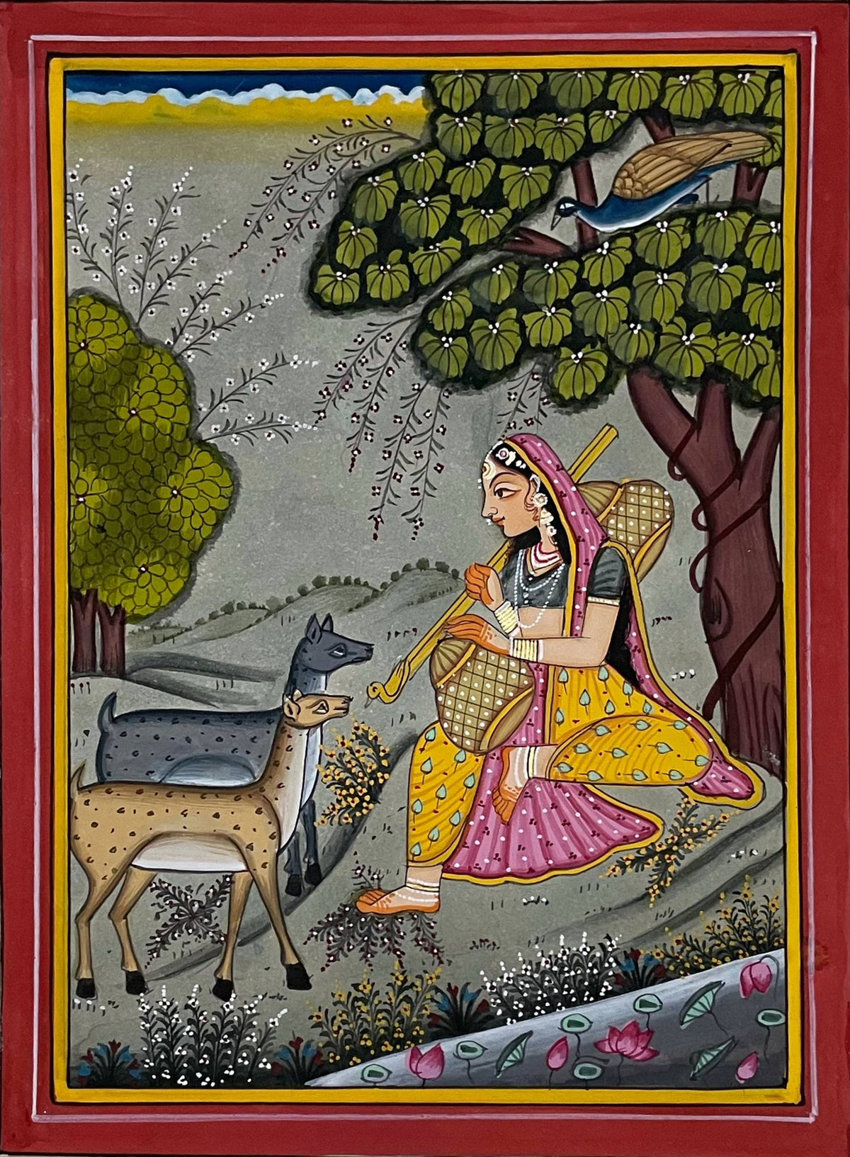 Sakhi Paintings Set of 4 | Hand-Painted Rajasthani Miniature Art | Framed