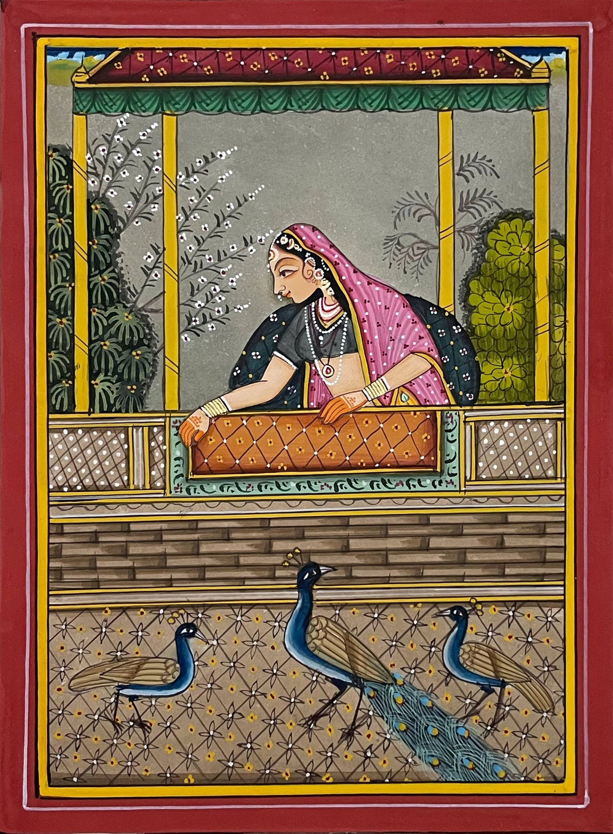 Sakhi Paintings Set of 4 | Hand-Painted Rajasthani Miniature Art | Framed