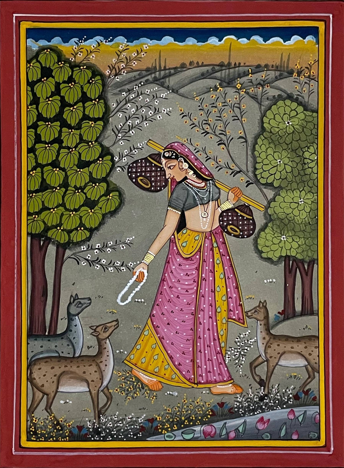 Sakhi Paintings Set of 6 | Hand-Painted Rajasthani Miniature Art | Framed