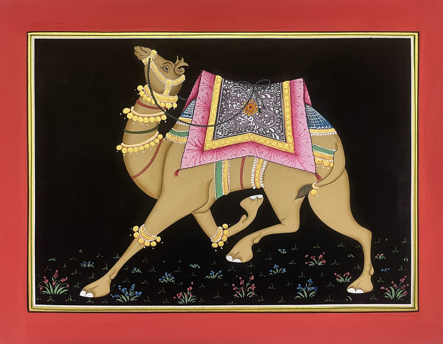 Trio Elephant, Horse, Camel Set of 3 Indian Miniature Wall Art, Framed