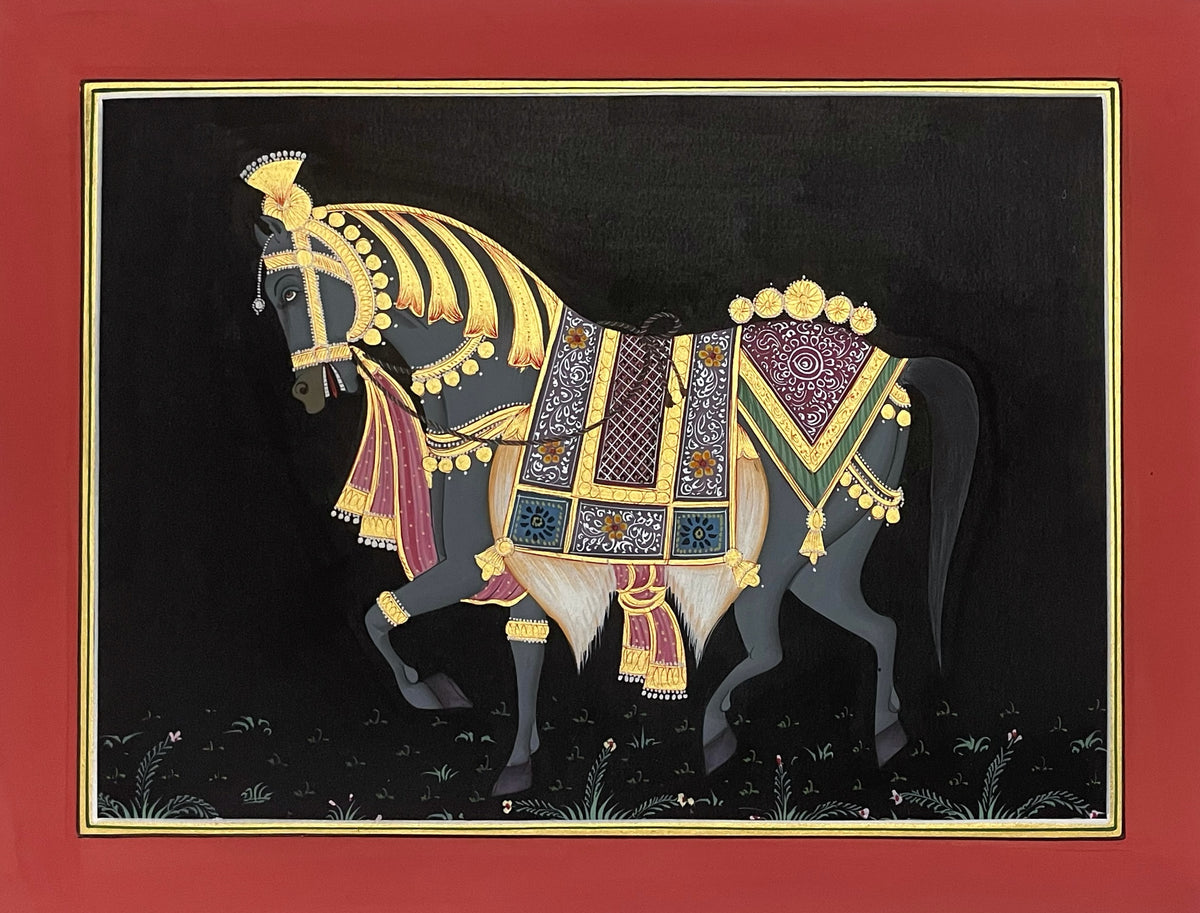 Trio Elephant, Horse, Camel Set of 3 Indian Miniature Wall Art, Framed