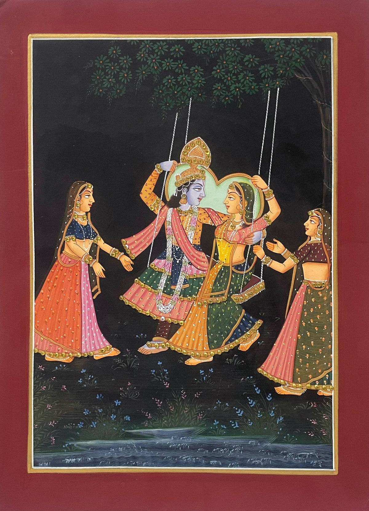 Radha Krishna Traditional Indian Miniature Painting – Set of Two – Framed
