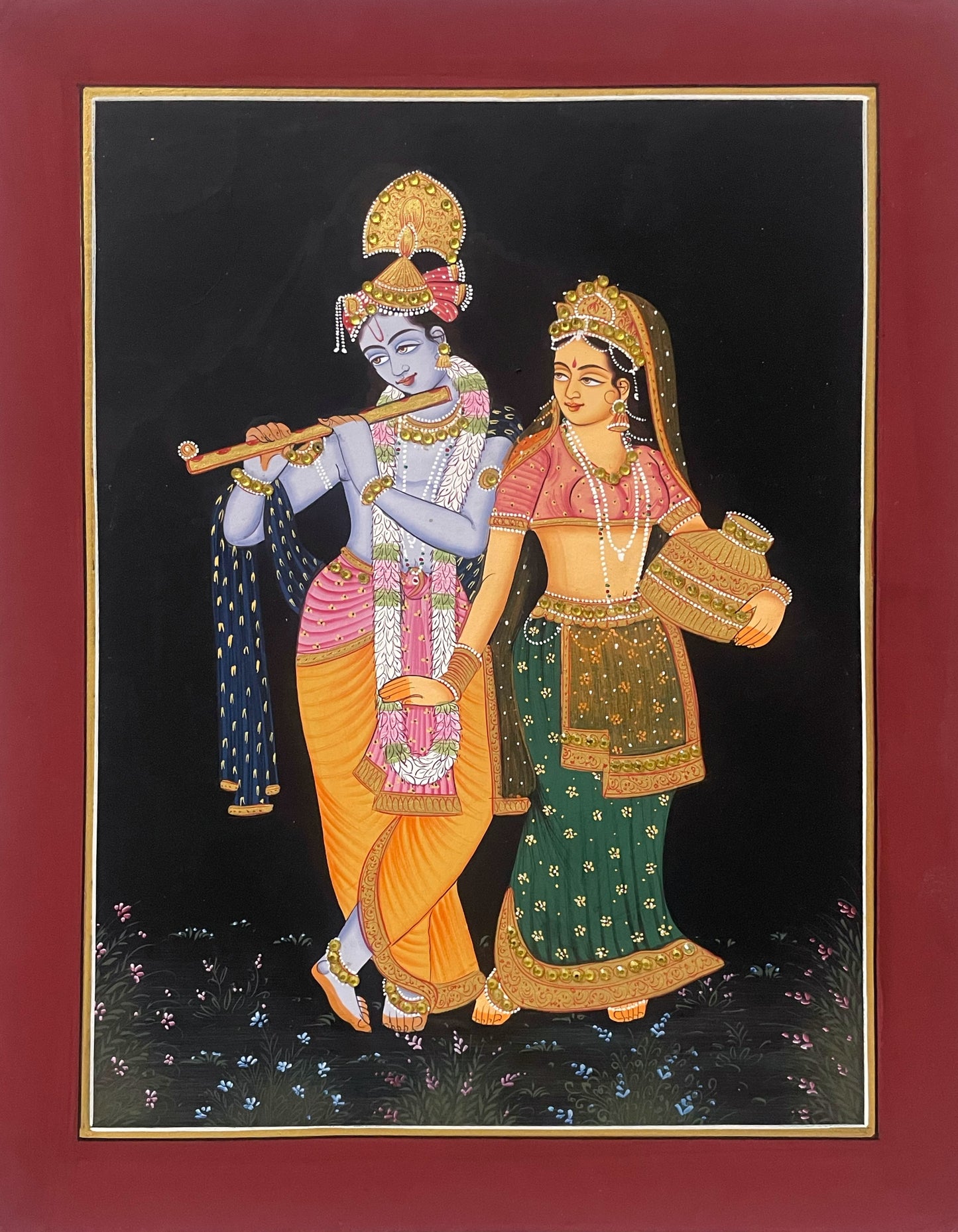 Radha Krishna Traditional Indian Miniature Painting – Set of Two – Framed