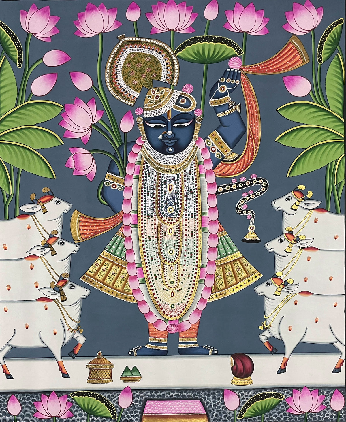 Shrinathji Pichwai Painting, Large Pichwai, Handmade Pichwai Art on cloth Indian Decor, Wall Art, Home Decor Gift