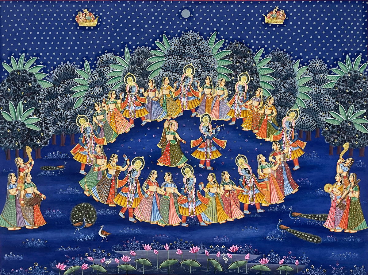 Radha Krishna Raasleela Pichwai Painting – Handmade Detailed Traditional Wall Art