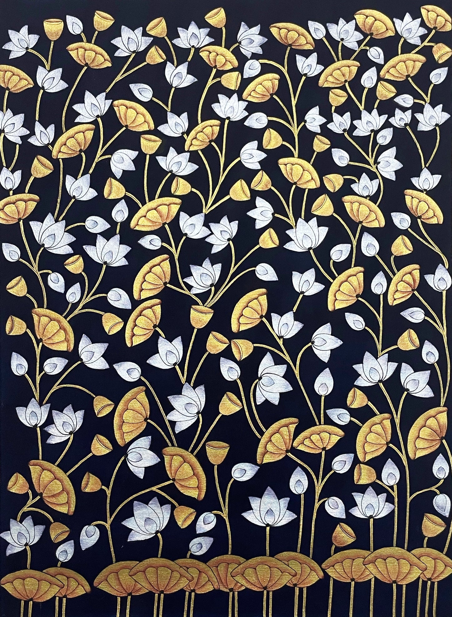 Pichwai Paintings Set of 3, Lotus Pond Indian Pichwai Painting, Home decor Art, Indian painting - Jaipur Earth