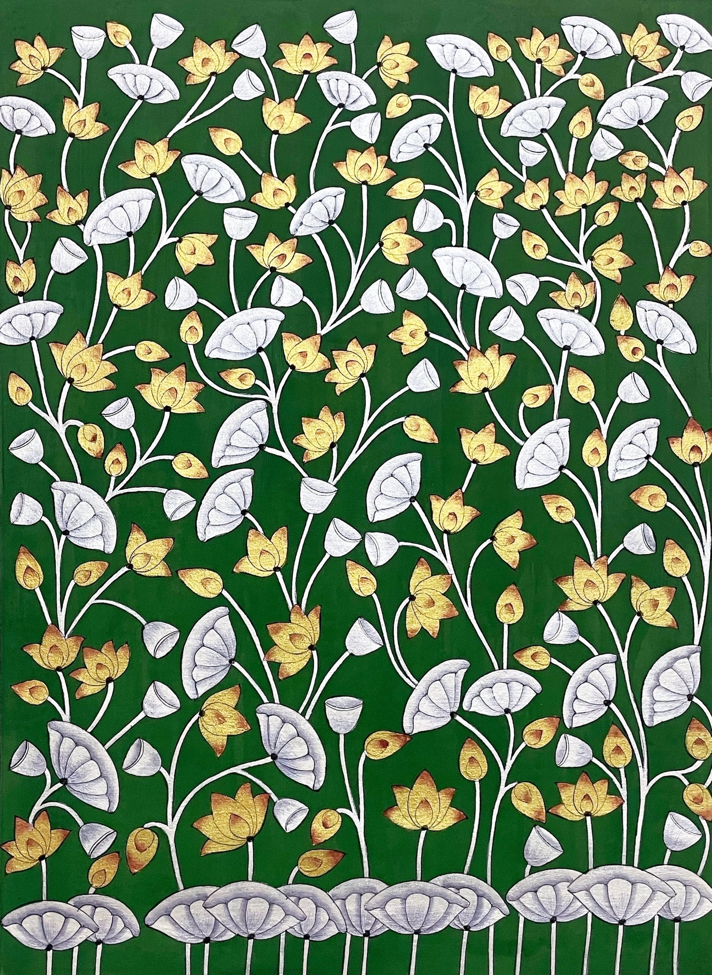 Pichwai Paintings Set of 3, Lotus Pond Indian Pichwai Painting, Home decor Art, Indian painting - Jaipur Earth