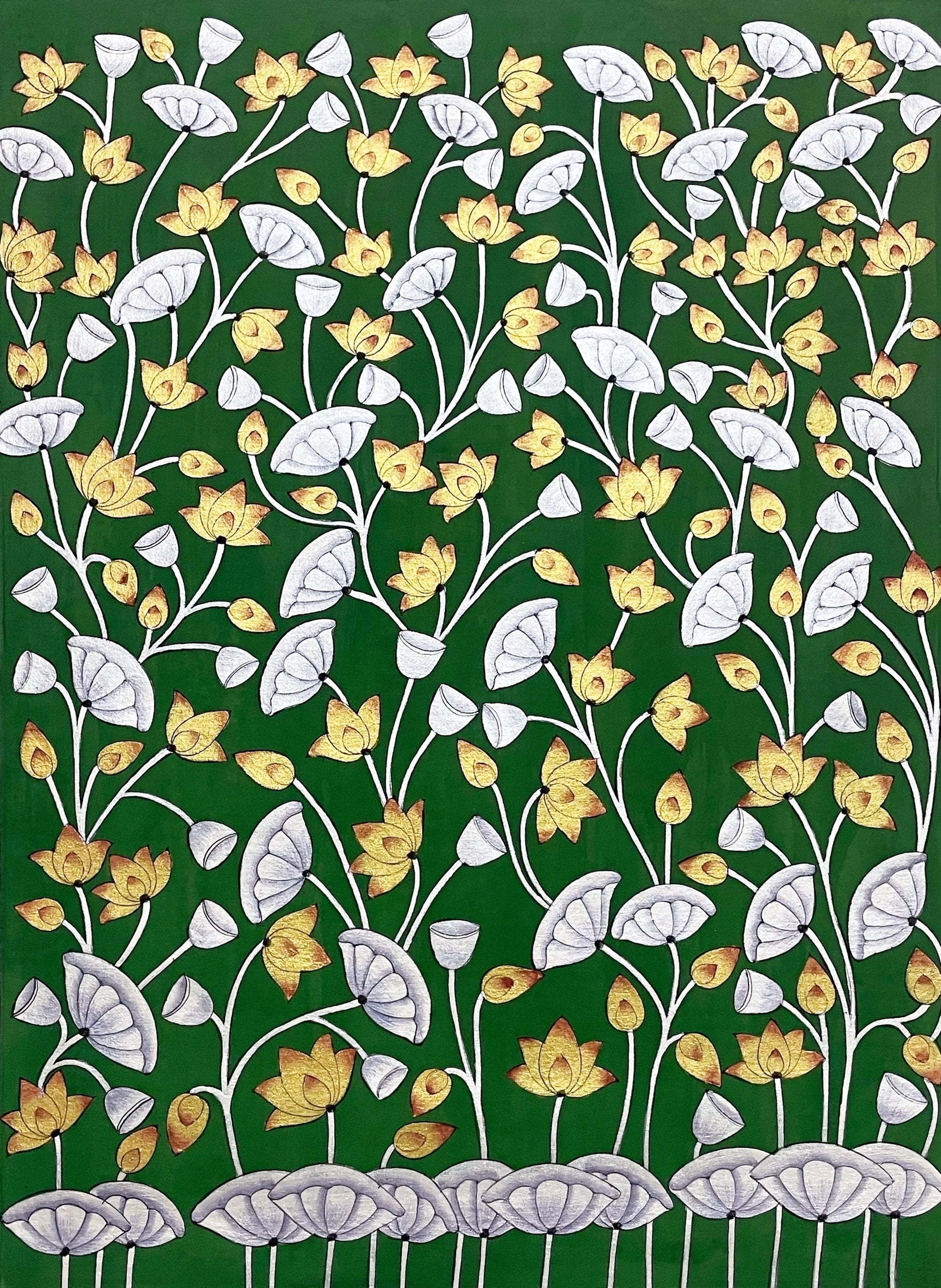 Pichwai Paintings Set of 3, Lotus Pond Indian Pichwai Painting, Home decor Art, Indian painting - Jaipur Earth