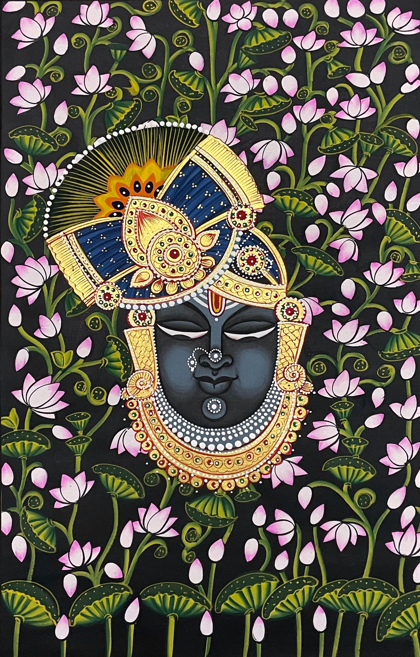 Pichwai Painting, Set of 3 Shrinathji and Cow Pichwai Painting, Modern Wall Decor Paintings, Hand Painted on Fabric, Home Decor - Unframed - Jaipur Earth