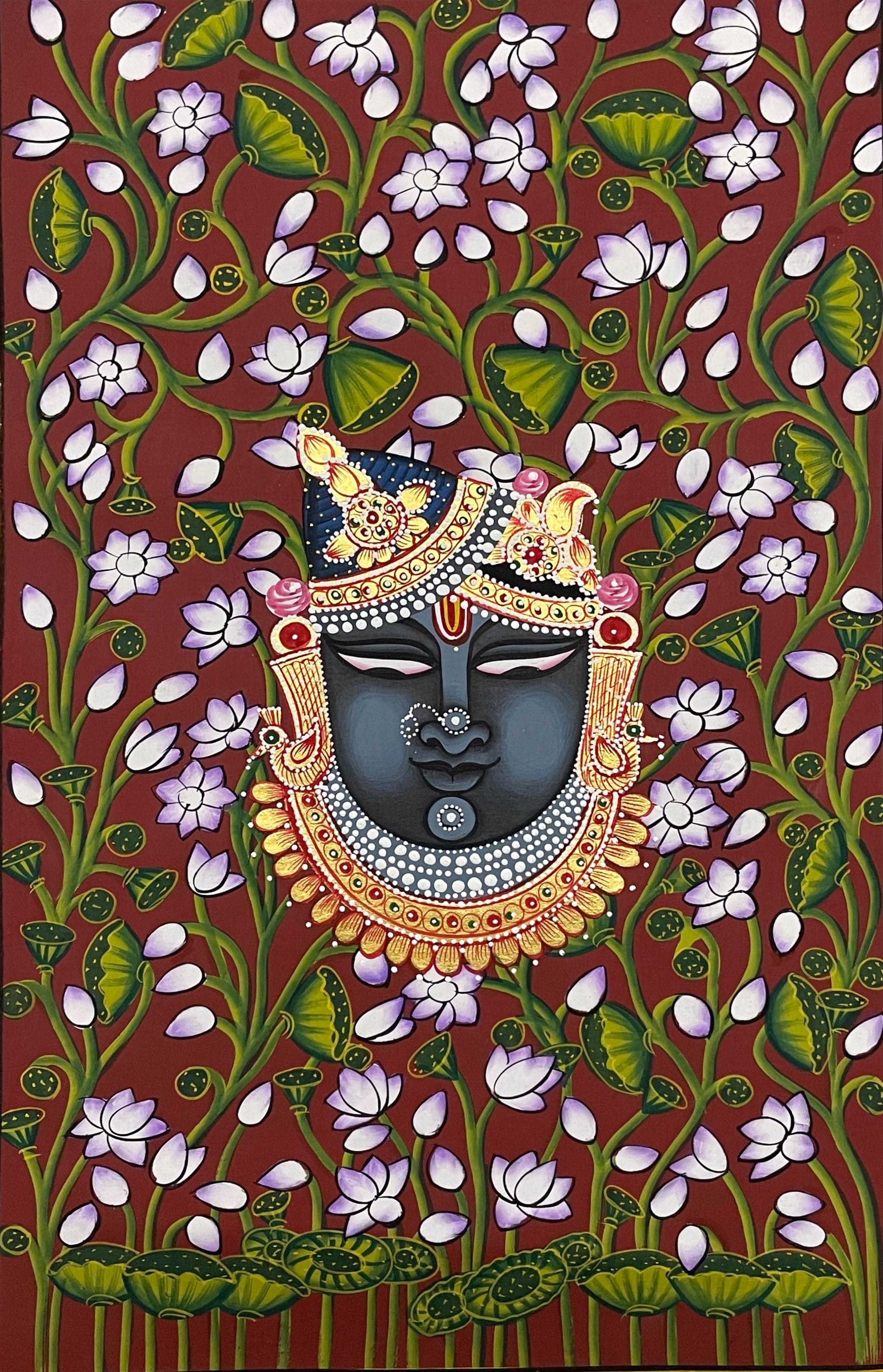 Pichwai Painting, Set of 3 Shrinathji and Cow Pichwai Painting, Modern Wall Decor Paintings, Hand Painted on Fabric, Home Decor - Unframed - Jaipur Earth