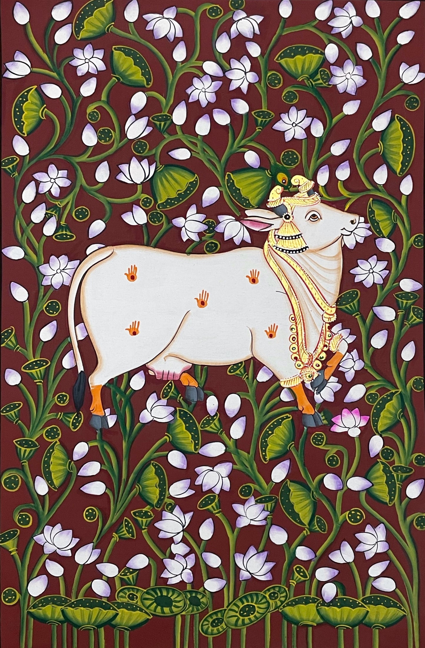 Pichwai Painting, Set of 3 Shrinathji and Cow Pichwai Painting, Modern Wall Decor Paintings, Hand Painted on Fabric, Home Decor - Unframed - Jaipur Earth