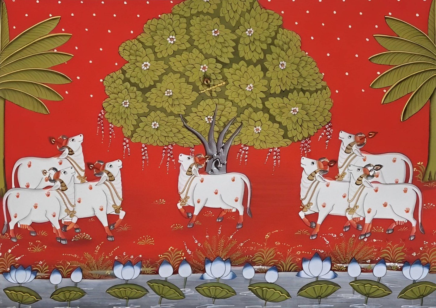 Sacred cows - Handmade Pichwai Painting - Jaipur Earth